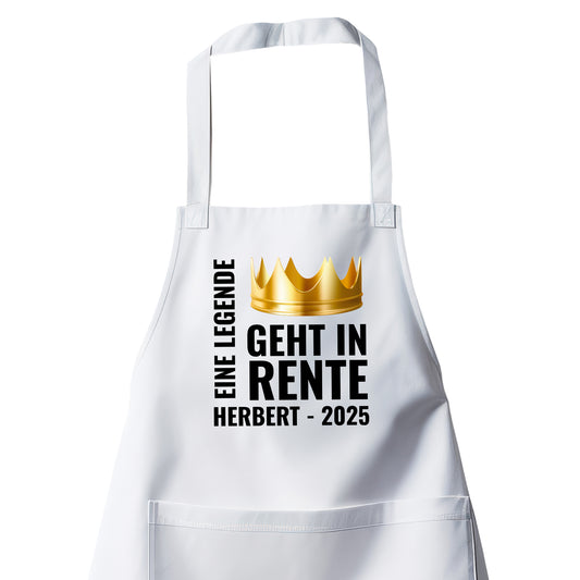 Rentner Grill- Kochschürze - Eine Legende geht in Rente - Goldene Krone mit Namen - Rente Geschenk Weiß - Fulima