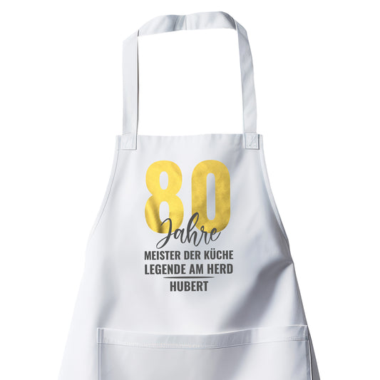 80 Jahre Meister der Küche Legende am Herd - Schürze mit Namen Weiß - Fulima