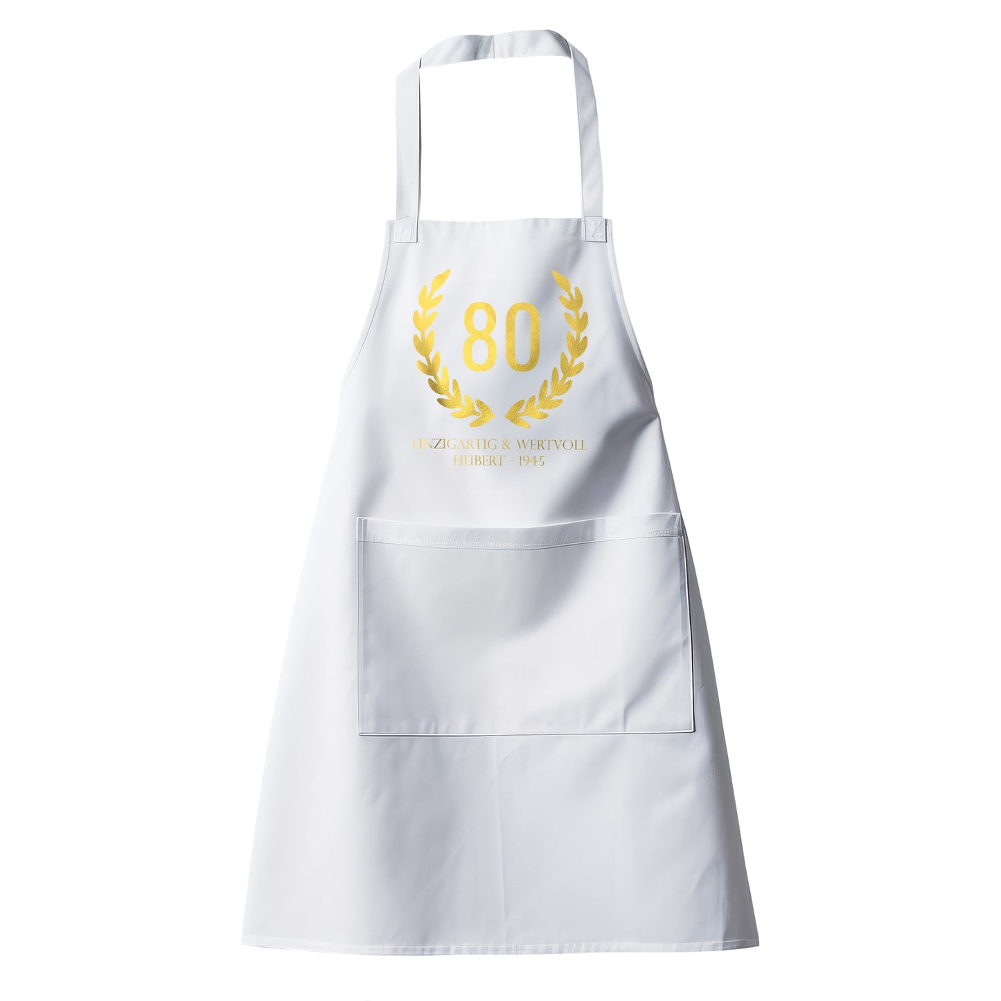 80 Jahre Lorbeerkranz Einzigartig und Wertvoll mit Namen - Grill- und Kochschürze - Fulima