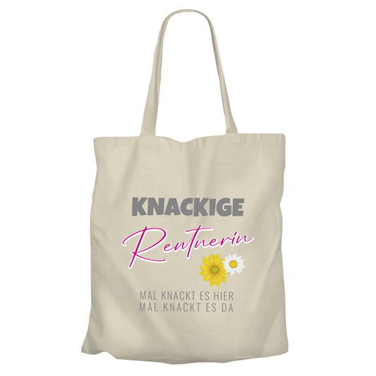 Jutebeutel Renter - Knackige Rentnerin mal knackt es hier mal da - Spruch - Rente Geschenk Beige - Fulima