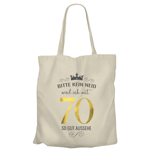 Bitte kein Neid weil ich mit 70 so gut aussehe - Krone - Einkaufstasche Beige - FULiMA®