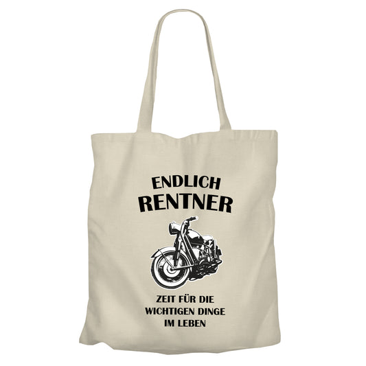 Jutebeutel Renter - Endlich Renter - Motorrad - Zeit für die wichtigen Dinge im Leben - Geschenk zur Rente Beige - Fulima