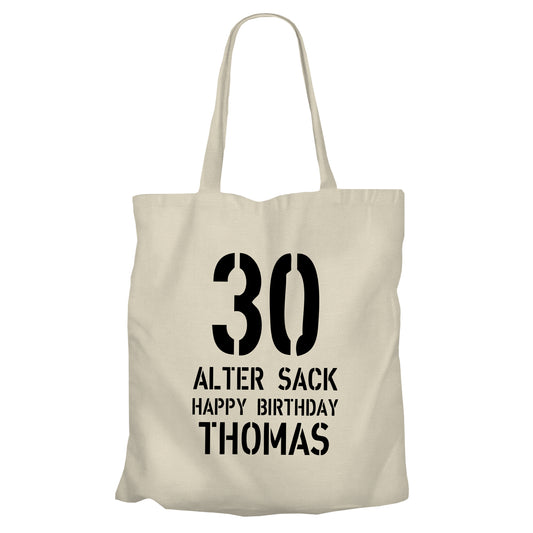 Einkaufstasche - 30 Geburtstag Alter Sack Happy Birthday mit Namen Beige - FULiMA®