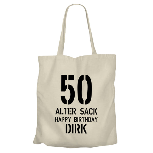 Einkaufstasche - 50 Geburtstag Alter Sack Happy Birthday mit Namen Beige - FULiMA®