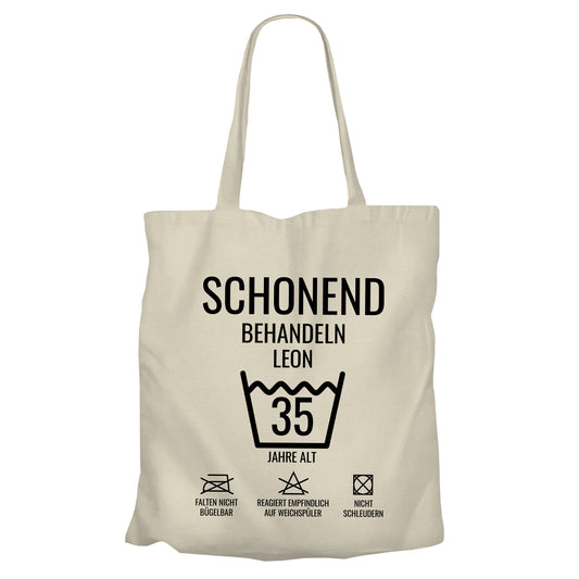Schonend behandeln – 35 Jahre alt - Namen - Geburtstag Einkaufstasche Beige - Fulima