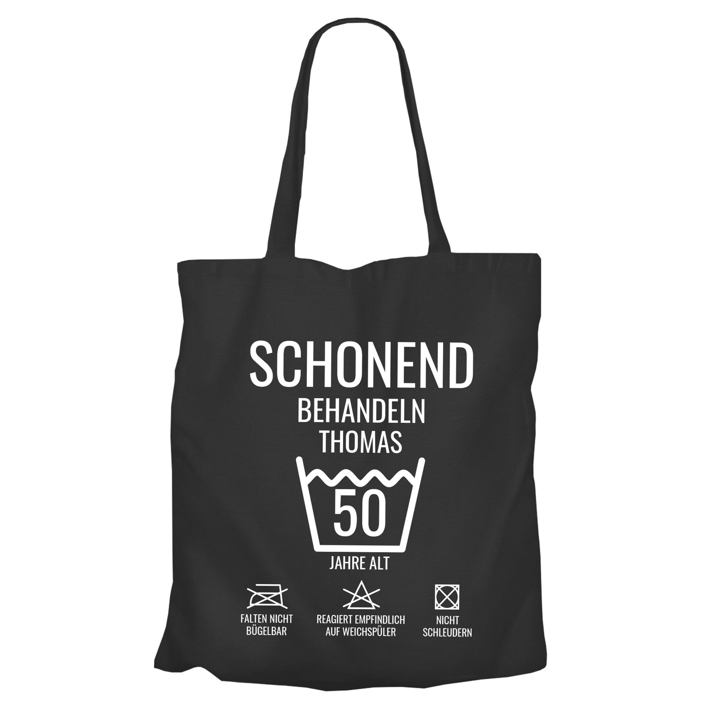 Schonend behandeln – 50 Jahre alt - Namen - Geburtstag Einkaufstasche Schwarz - Fulima