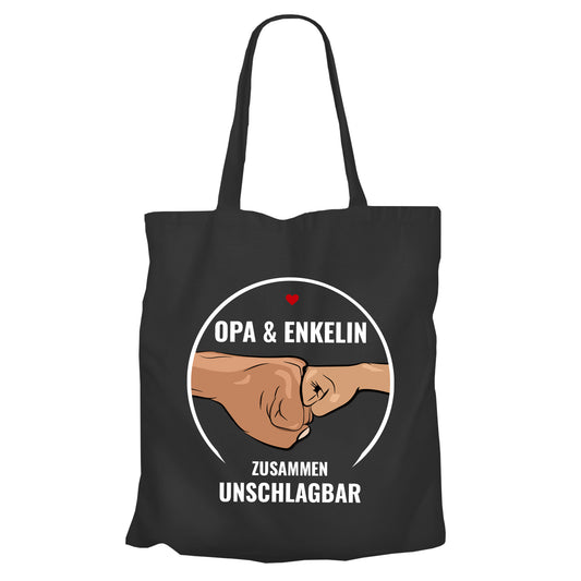 Opa Einkaufstasche - Opa und Enkelin Zusammen Unschlagbar - Geschenkidee Schwarz - FULiMA®