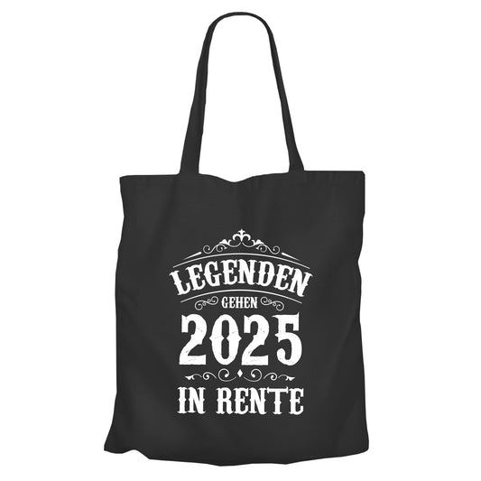 Jutebeutel Renter - Legenden gehen 2025 in Rente - Geschenk zur Rente Schwarz - Fulima