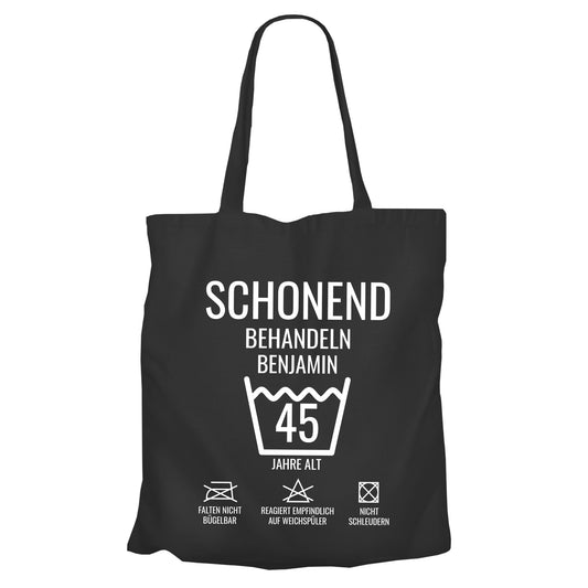 Schonend behandeln – 45 Jahre alt - Namen - Geburtstag Einkaufstasche Schwarz - Fulima