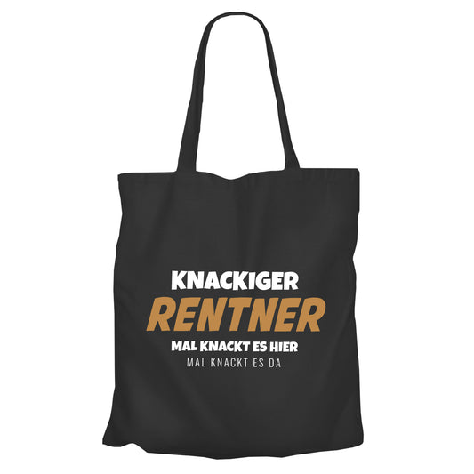 Jutebeutel Renter - Knackiger Rentner mal knackt es hier mal da - Spruch - Rente Geschenk Schwarz - Fulima