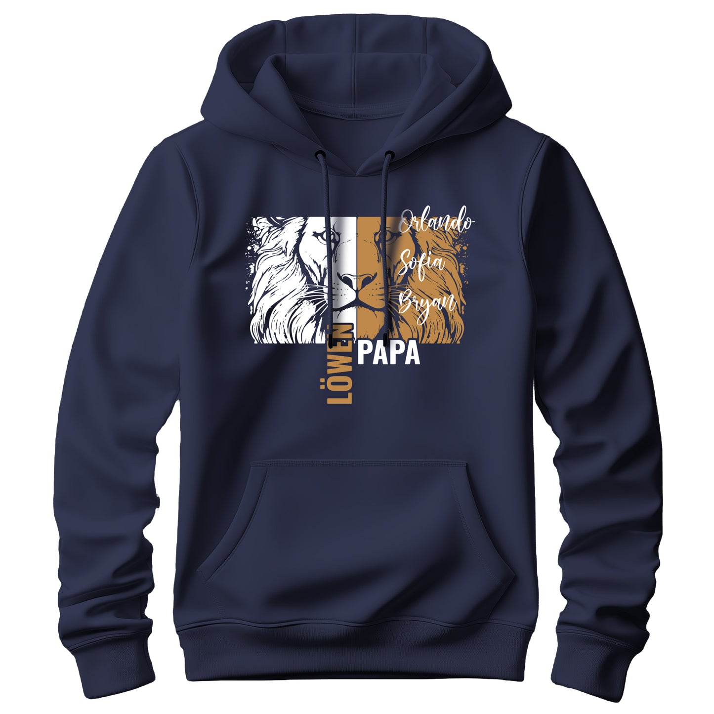 Papa Hoodie - Löwenpapa mit Namen der Kinder - Geschenk Papa Navy - FULiMA®
