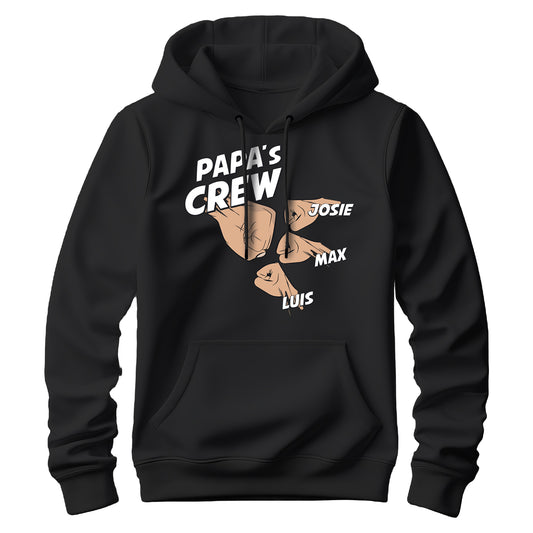 Papa Hoodie mit Namen - Papas Crew Faust von 2 bis 4 Kinder - Geschenk Papa Schwarz 3 Kinder - FULiMA®