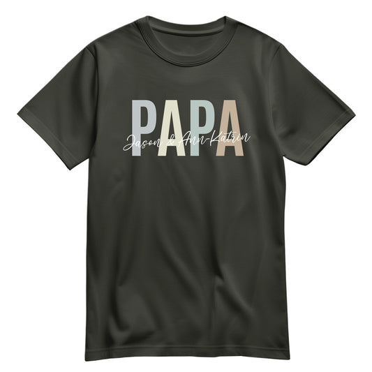 Papa mit Namen der Kinder - Pastell - Shirt - Geschenkidee Khaki - FULiMA®