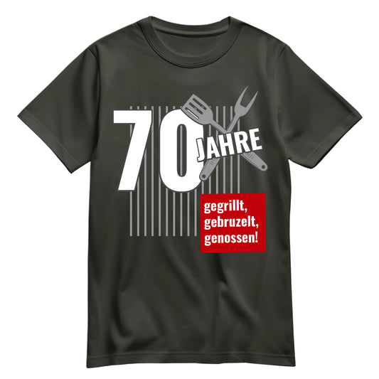 70 Jahre gegrillt gebruzelt genossen - Geburtstag Shirt Khaki - FULiMA®