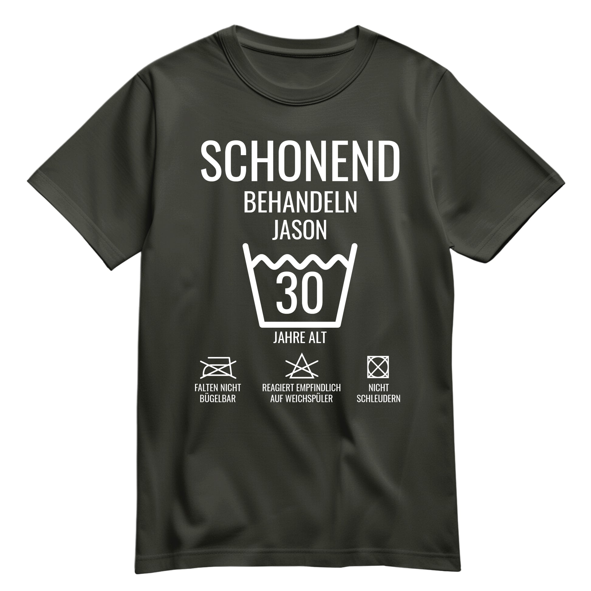 Schonend behandeln – 30 Jahre alt - Geburtstagshirt mit Namen Khaki - FULiMA®