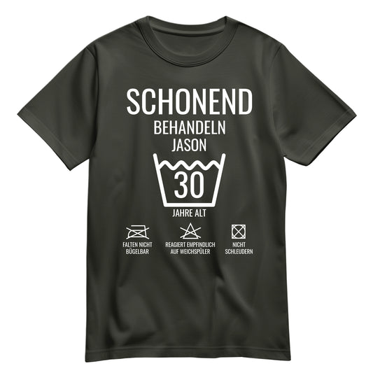Schonend behandeln – 30 Jahre alt - Geburtstagshirt mit Namen Khaki - FULiMA®
