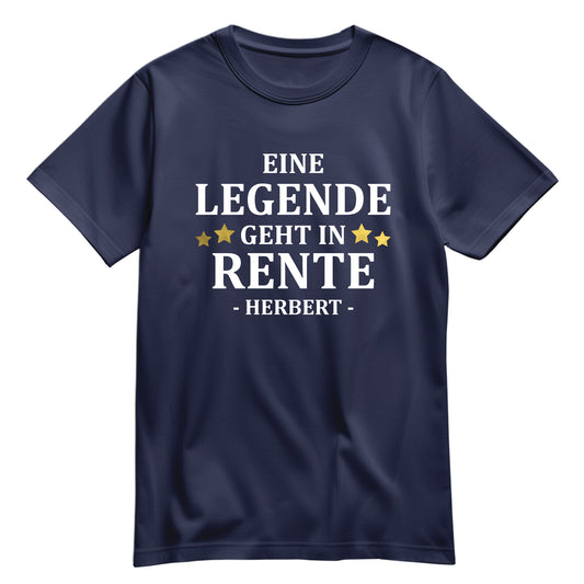 Rentner T Shirt - Eine Legende geht in Rente - Goldene Sterne mit Namen - Rente Geschenk Navy - FULiMA®