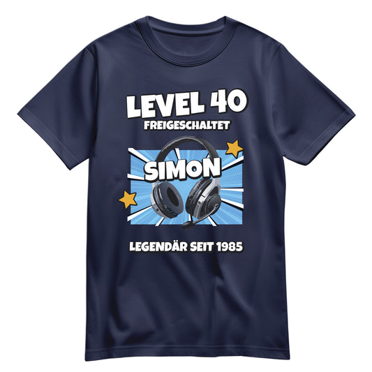 Geburtstagshirt - Level 40 freigeschaltet - Legendär - mit Namen Navy - FULiMA®