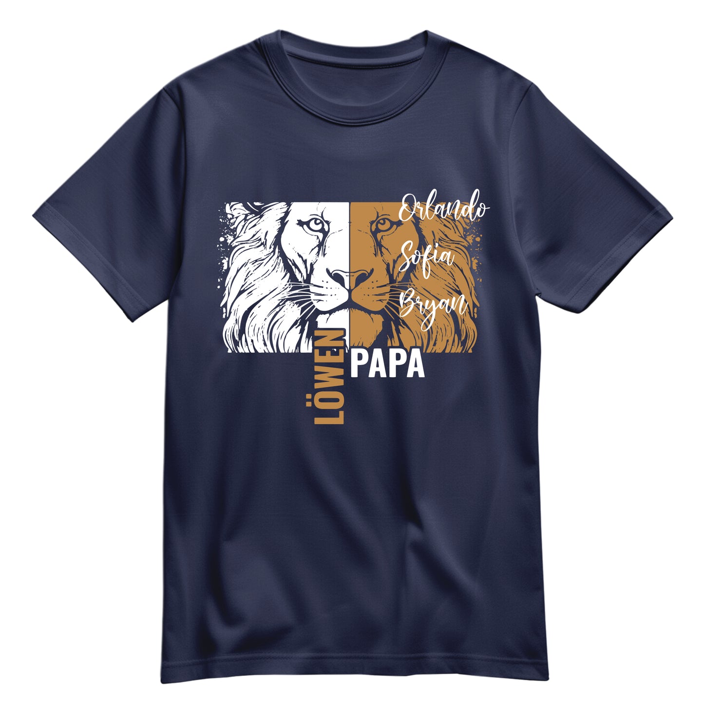 Papa T Shirt - Löwenpapa mit Namen der Kinder - Geschenk Papa Navy - FULiMA®