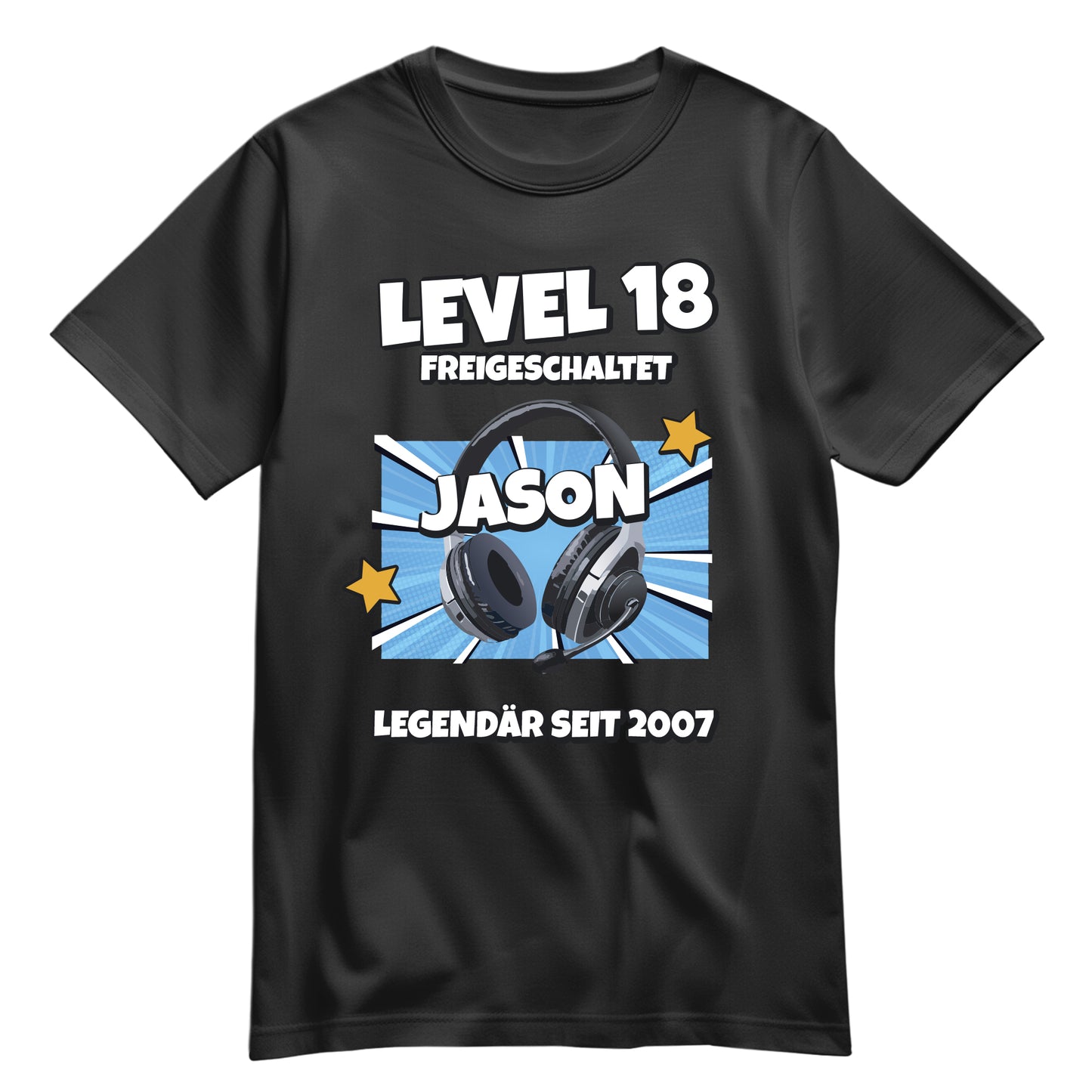 Geburtstagsshirt - Level 18 freigeschaltet - Legendär - mit Namen Schwarz - FULiMA®
