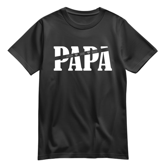 Papa T Shirt - Papa mit Namen der Kinder und Herzchen - Geschenkidee Schwarz - FULiMA®