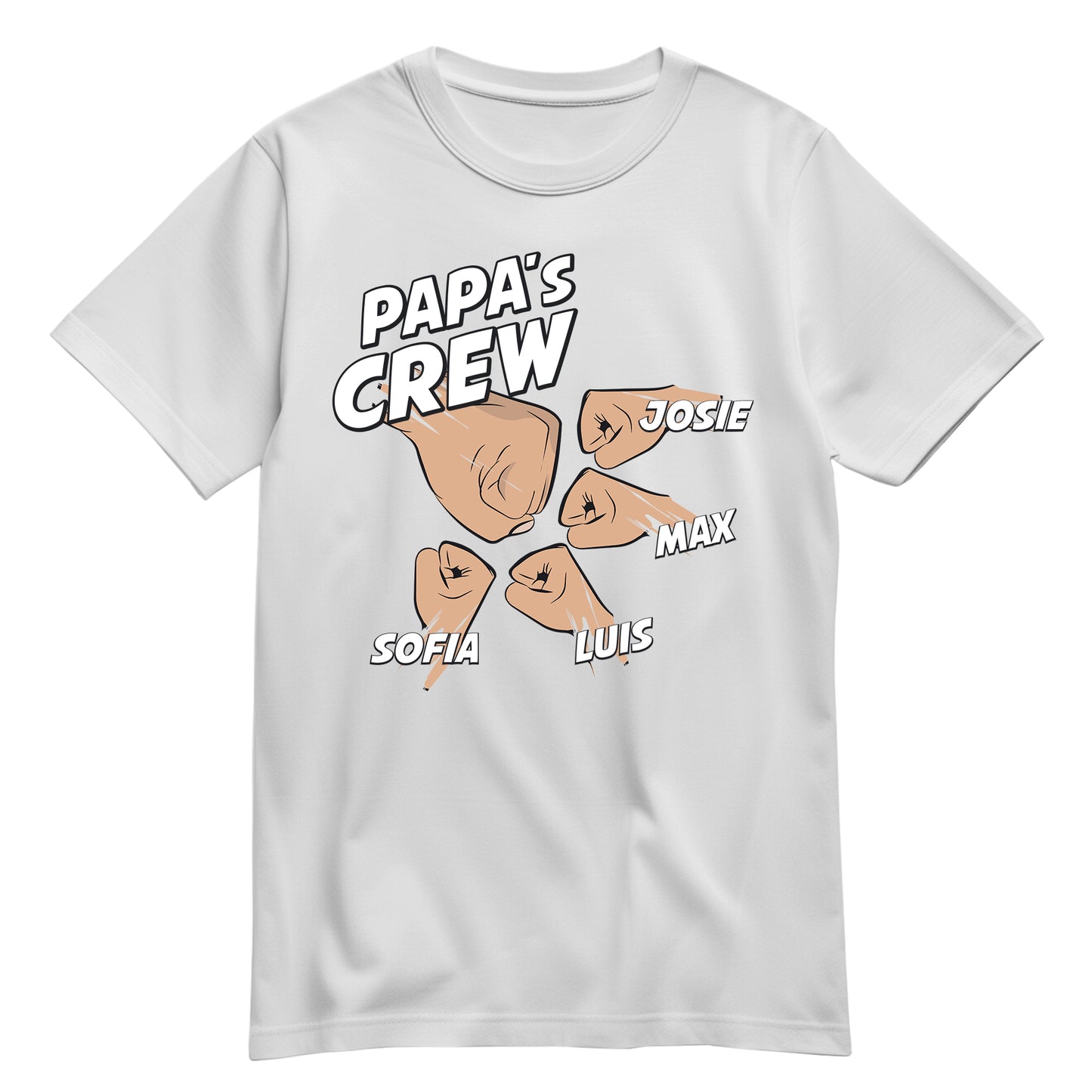 Papa T Shirt mit Namen - Papas Crew Faust von 1 bis 4 Kinder - Geschenk Papa Weiß 4 Kinder - FULiMA®