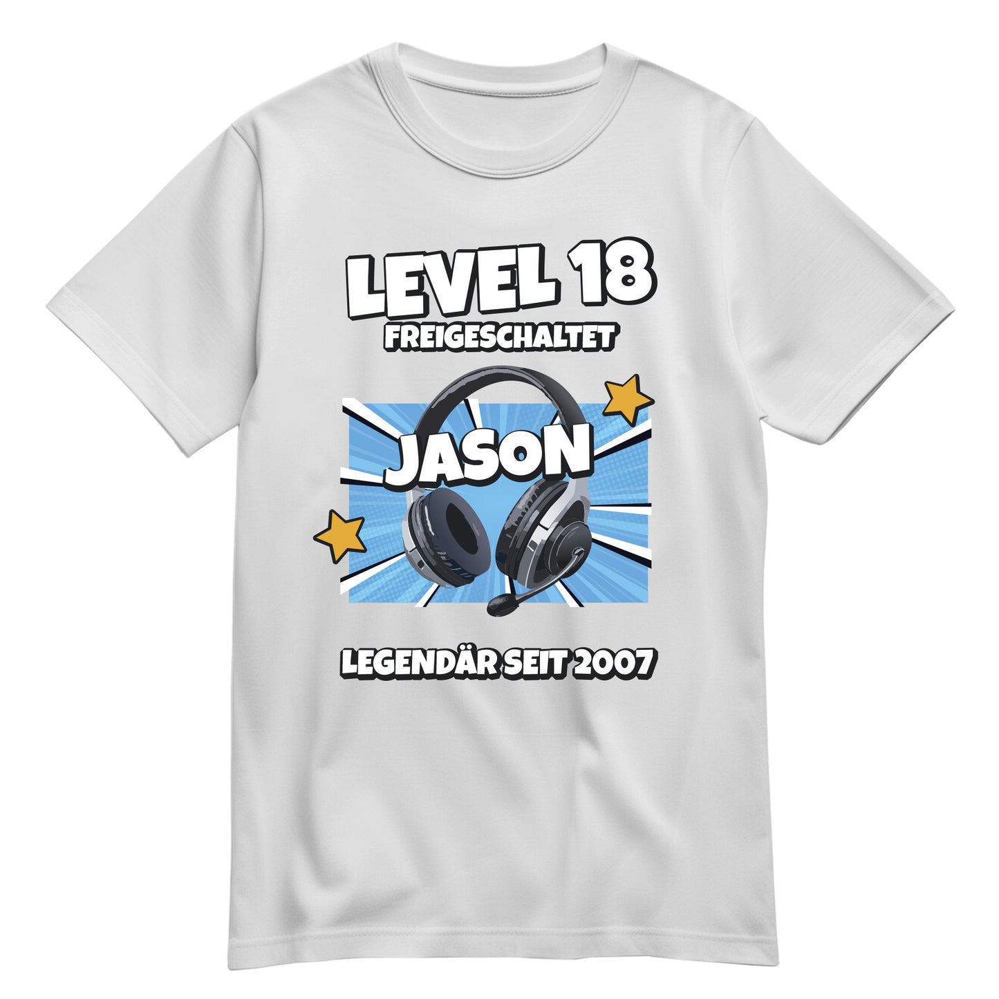 Geburtstagsshirt - Level 18 freigeschaltet - Legendär - mit Namen Weiß - FULiMA®