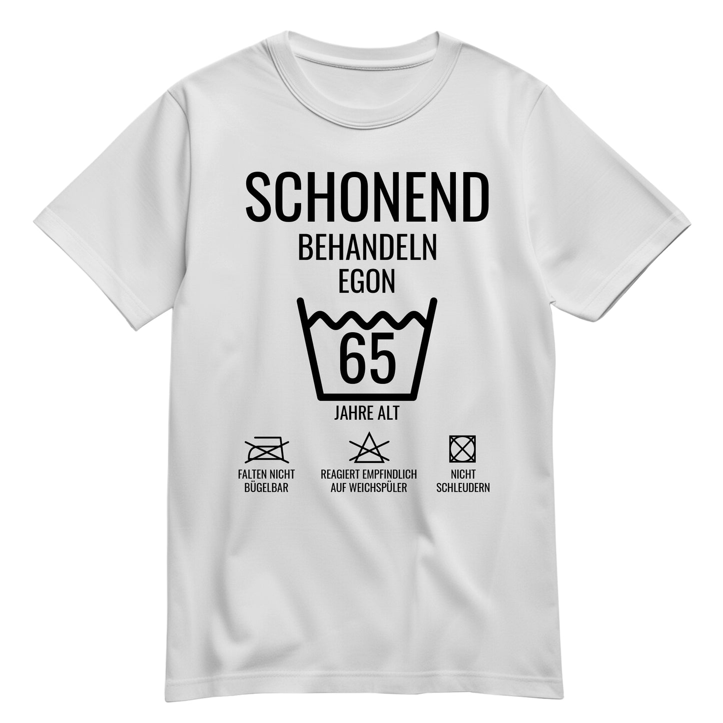Schonend behandeln – 65 Jahre alt - Geburtstagshirt mit Namen Weiß - FULiMA®