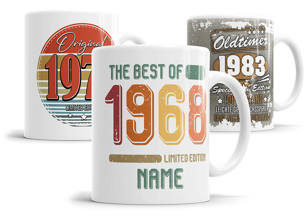 Geburtstagstassen mit Namen und Jahrgang