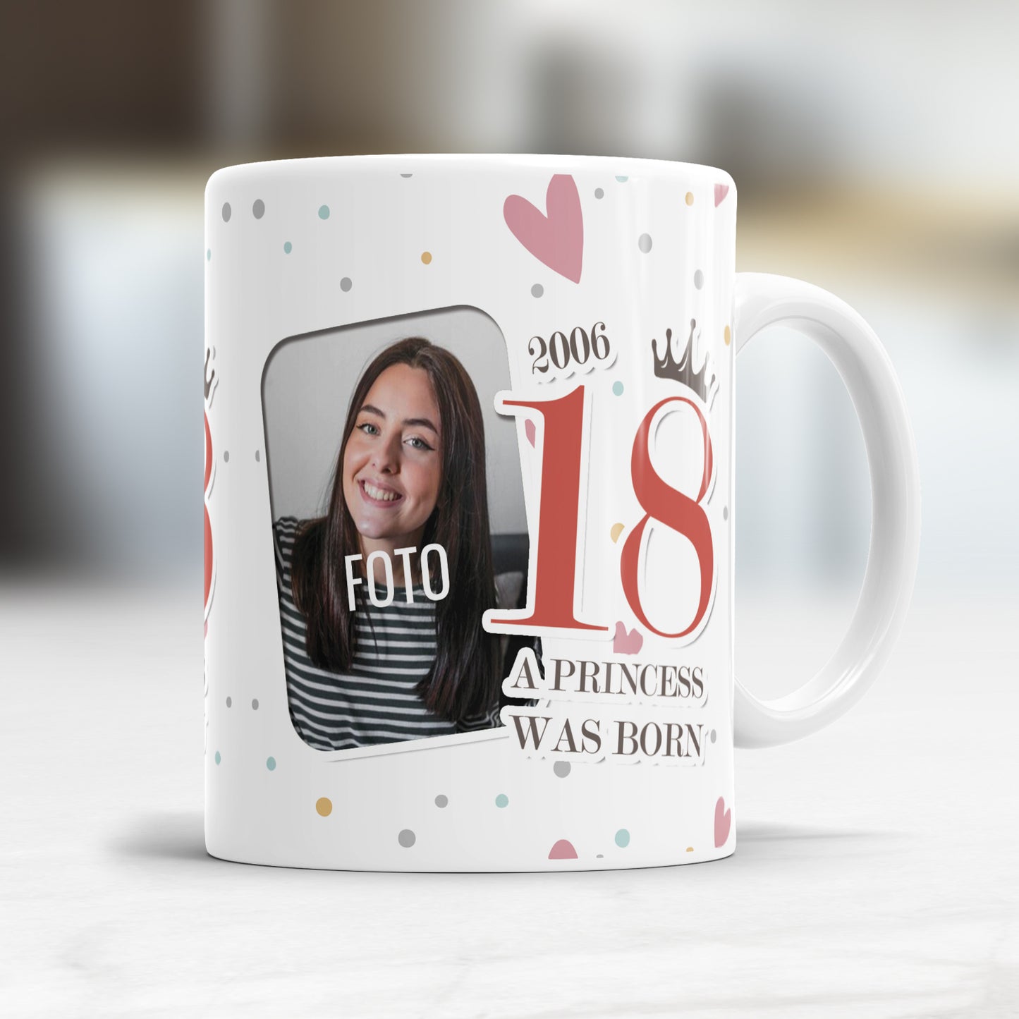A Princess was born 18 Jahre personalisiert mit Foto - Geburtstag Tasse - Fulima