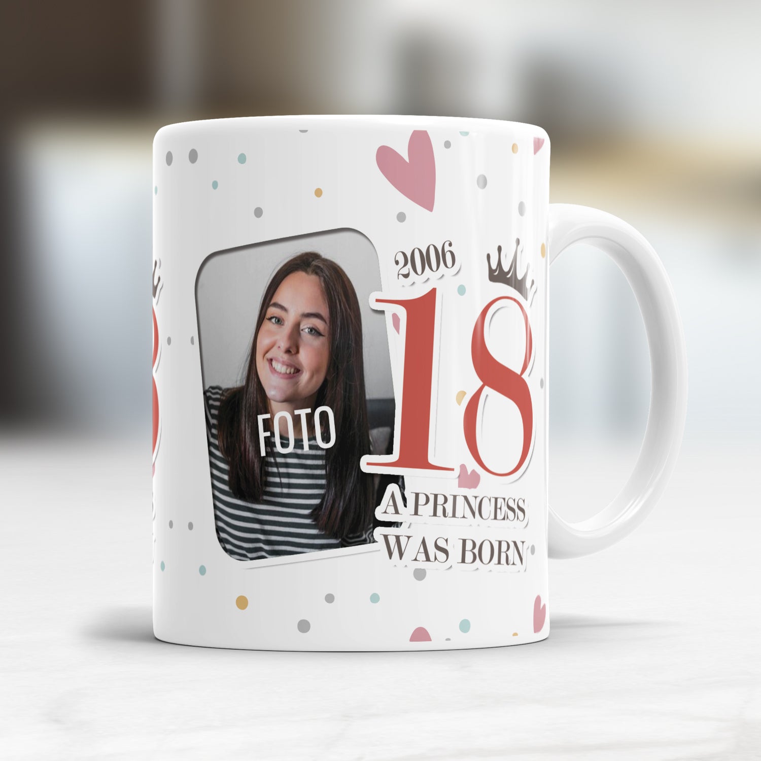 A Princess was born 18 Jahre personalisiert mit Foto - Geburtstag Tasse - Fulima