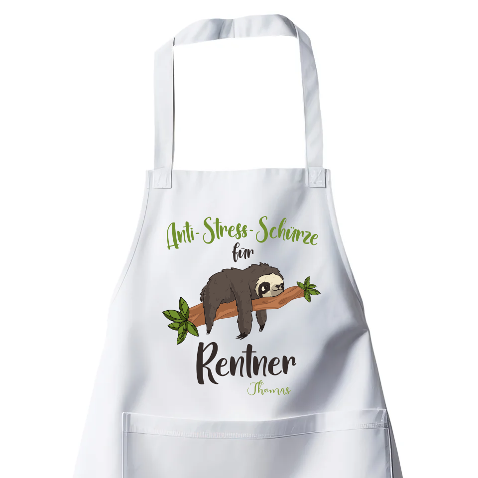 Rentner Grill- Kochschürze - Anti Stress Schürze für Rentner - Personalisiert mit Namen - Rente Geschenk Weiß - Fulima