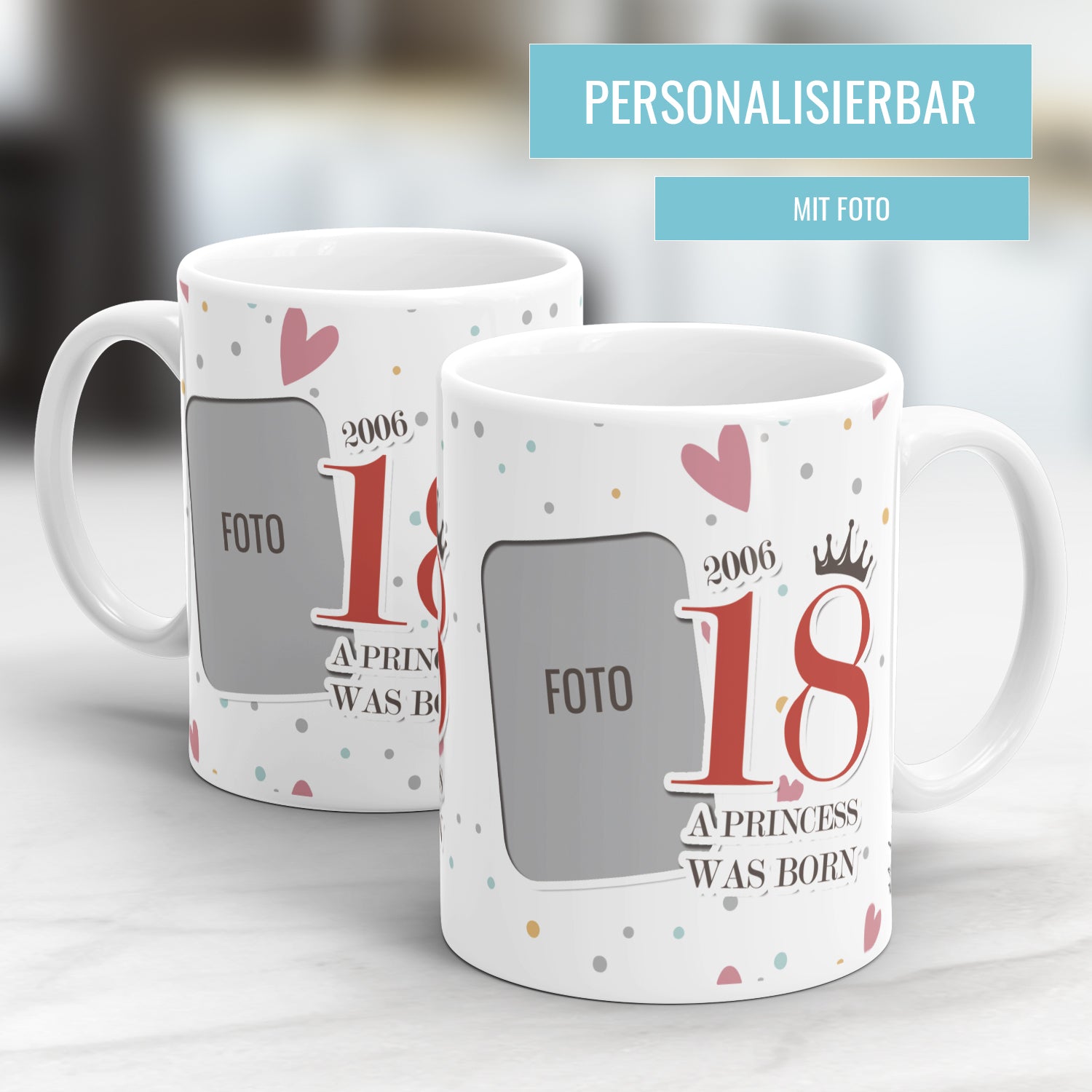 A Princess was born 18 Jahre personalisiert mit Foto - Geburtstag Tasse - Fulima