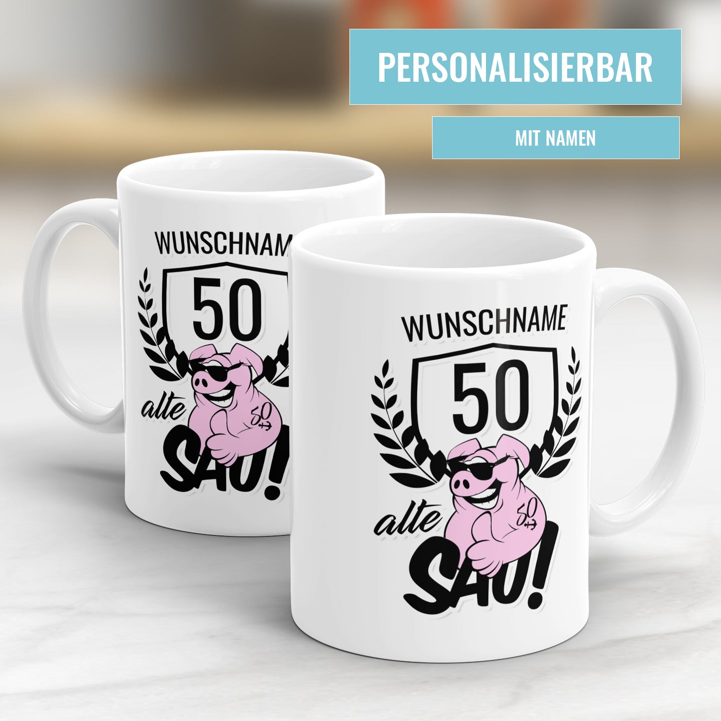 Alte Sau 50 personalisiert mit Namen - 50 Geburtstag Tasse