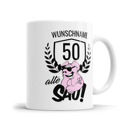 Alte Sau 50 personalisiert mit Namen - 50 Geburtstag Tasse