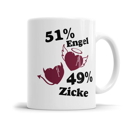 Lustige Tasse mit Spruch - 51% Engel 49% Zicke - Geschenkidee - Fulima