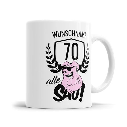 Alte Sau 70 personalisiert mit Namen - 70 Geburtstag Tasse - Fulima