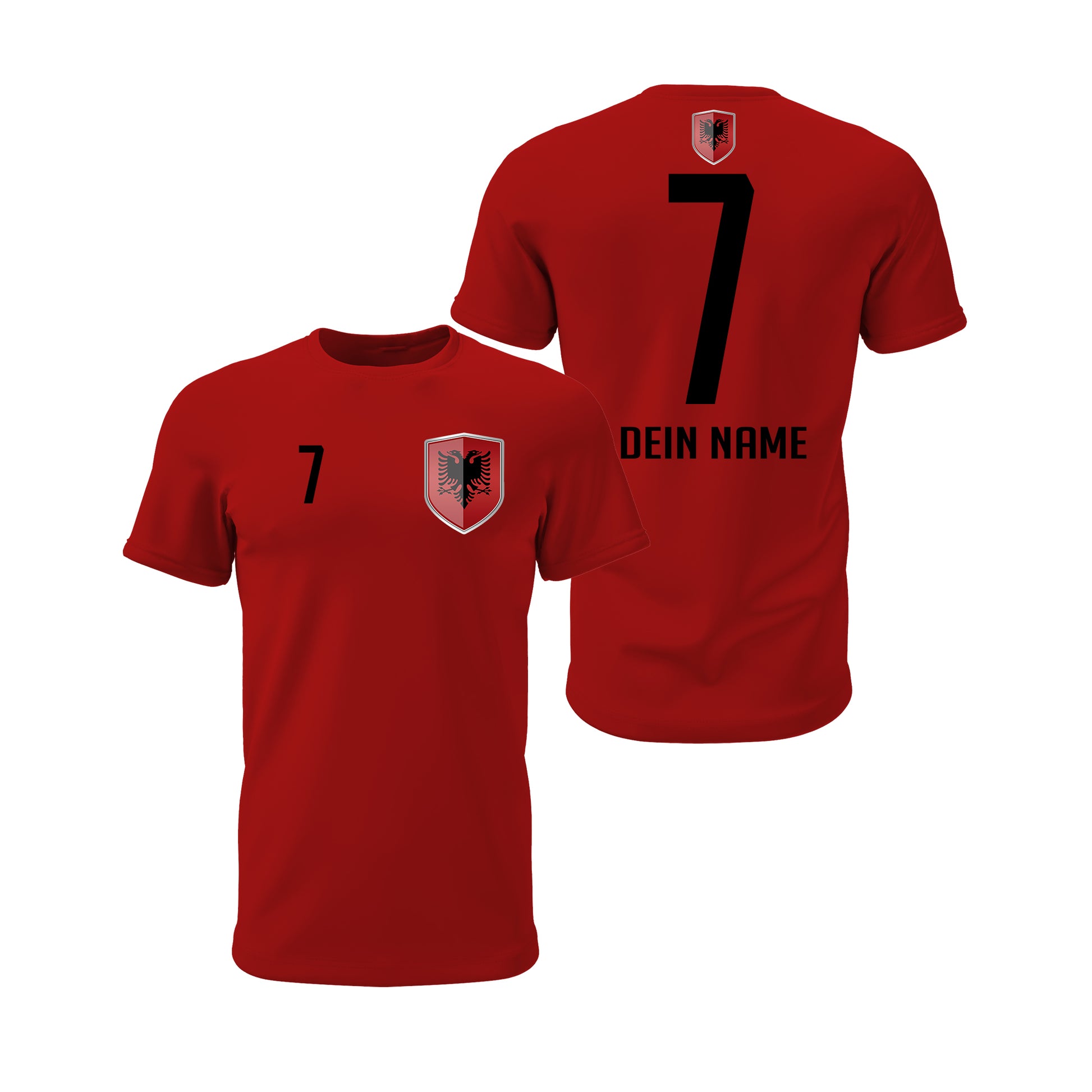 Albanien Shirt mit Wappen und individueller Nummer & Name Rot - FULiMA®