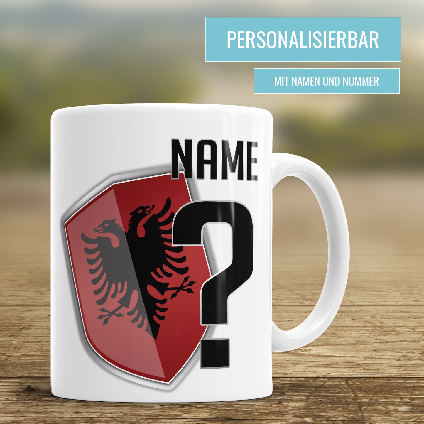 Albanien Fan Tasse - Personalisiert mit Namen und Nummer - Fulima