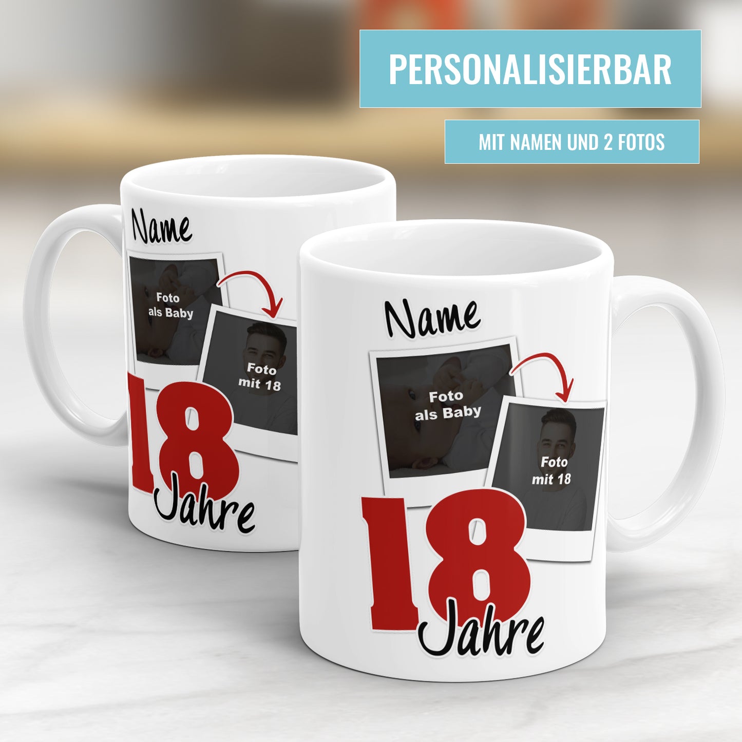 Geburtstag Tasse 18 mit Baby Foto und Foto mit 18 personalisiert mit Namen