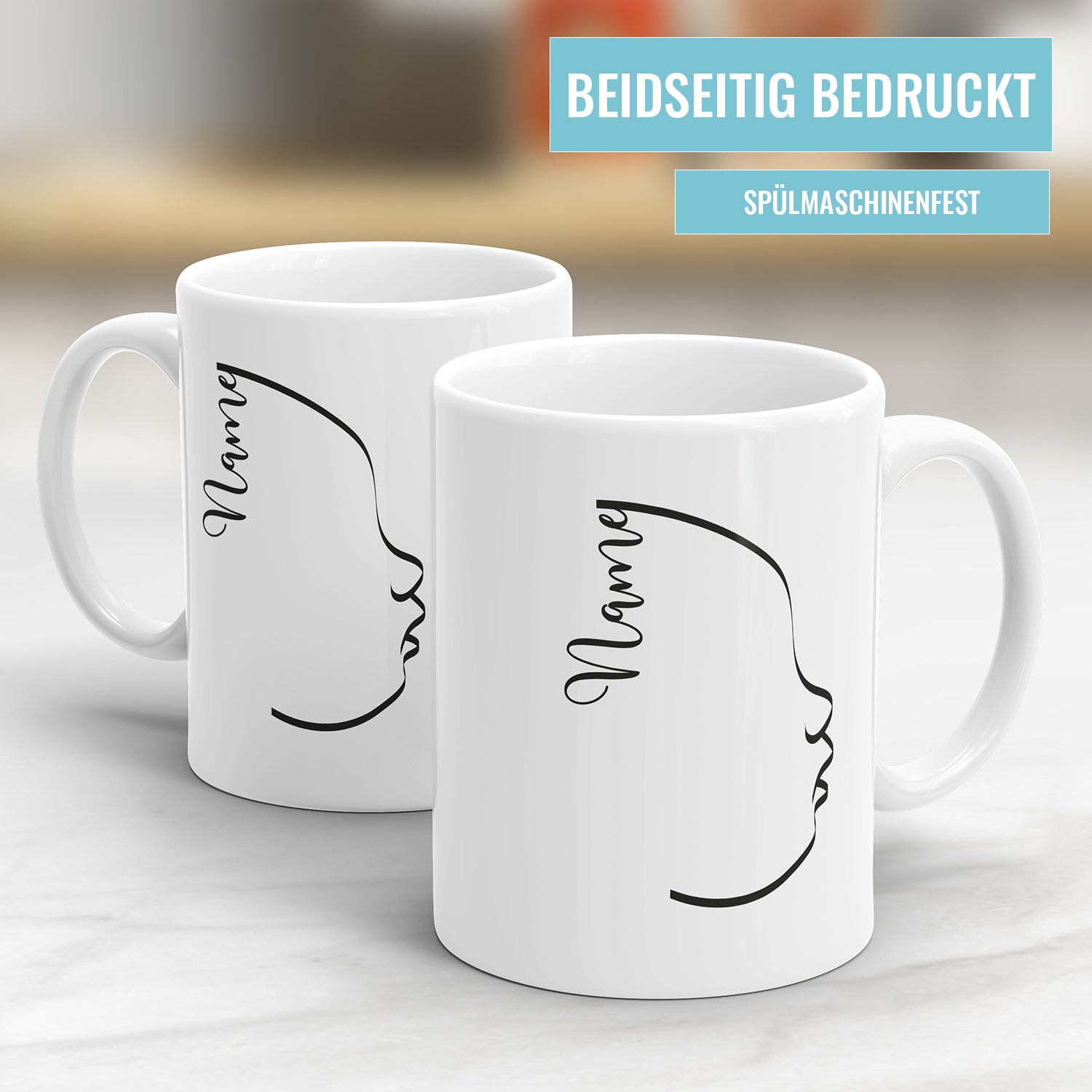 Baby Geburt - Seitliche Silhouette personalisiert mit Namen - Fototasse - Fulima
