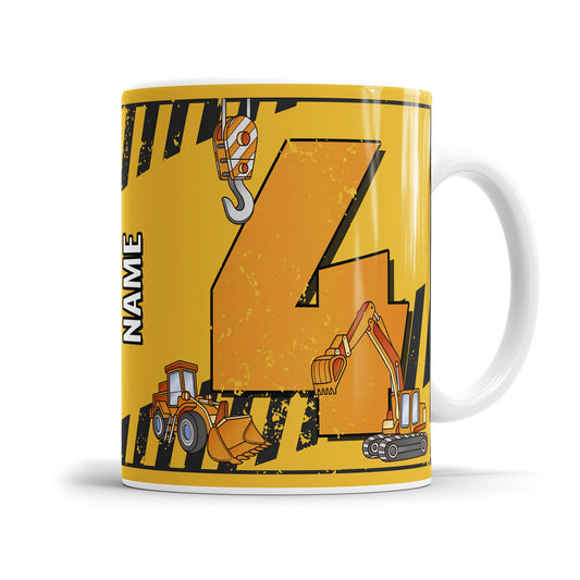 Ich bin 4 Bagger Kran Baustelle personalisiert mit Name Tasse 4. Geburtstag
