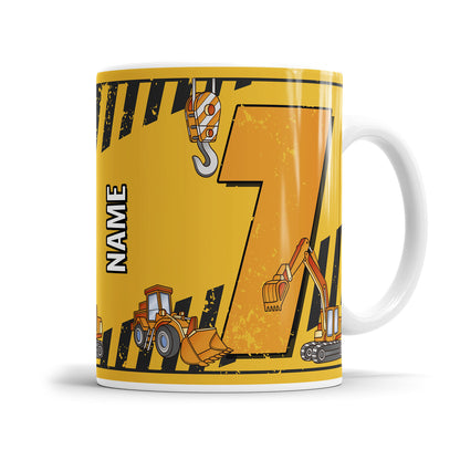 Ich bin 7 Bagger Kran Baustelle personalisiert mit Name Tasse 7. Geburtstag