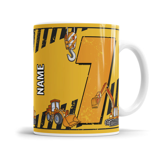 Ich bin 7 Bagger Kran Baustelle personalisiert mit Name Tasse 7. Geburtstag