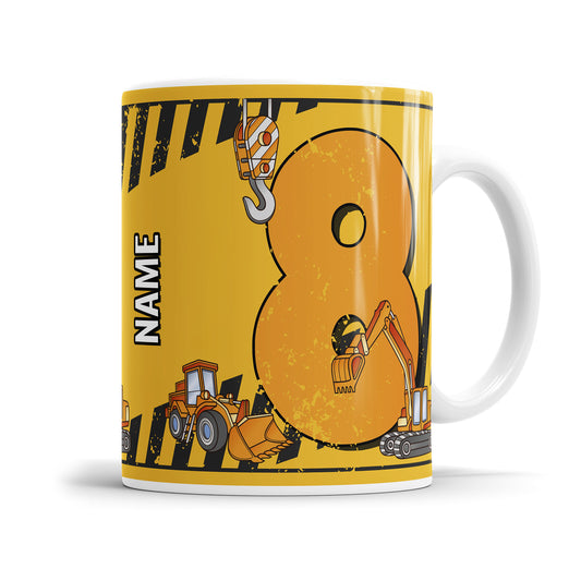 Ich bin 8 Bagger Kran Baustelle personalisiert mit Name Tasse 8. Geburtstag