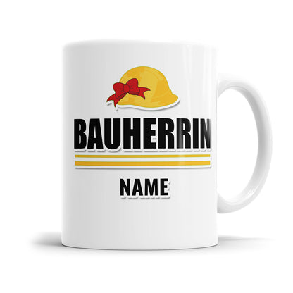 Bauherr/Bauherrin Tasse mit Schutzhelm - Personalisiert mit Namen - Geschenkidee Bauherrin - Fulima