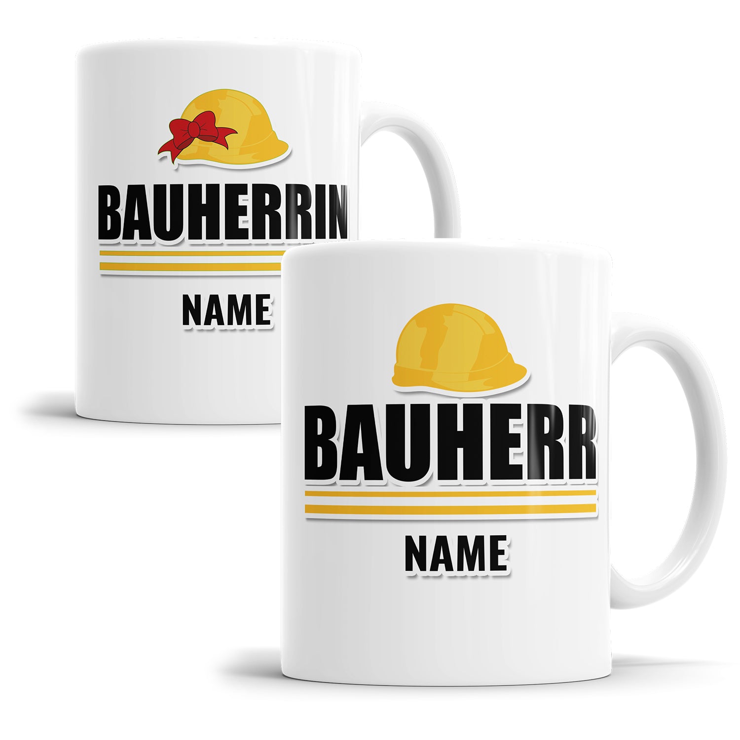 Bauherr/Bauherrin Tasse mit Schutzhelm - Personalisiert mit Namen - Geschenkidee - Fulima