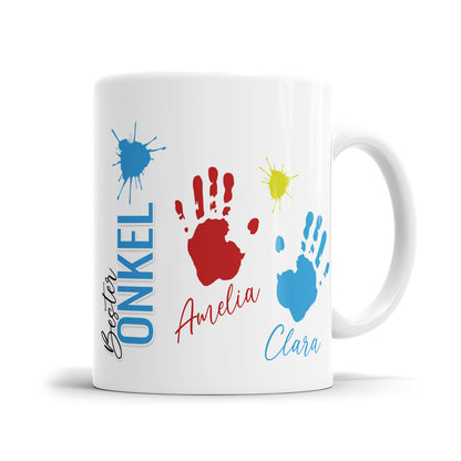 Beste Onkel Tasse - Kinder Handabdrücke - Mit Namen personalisiert 2 Kinder - Fulima