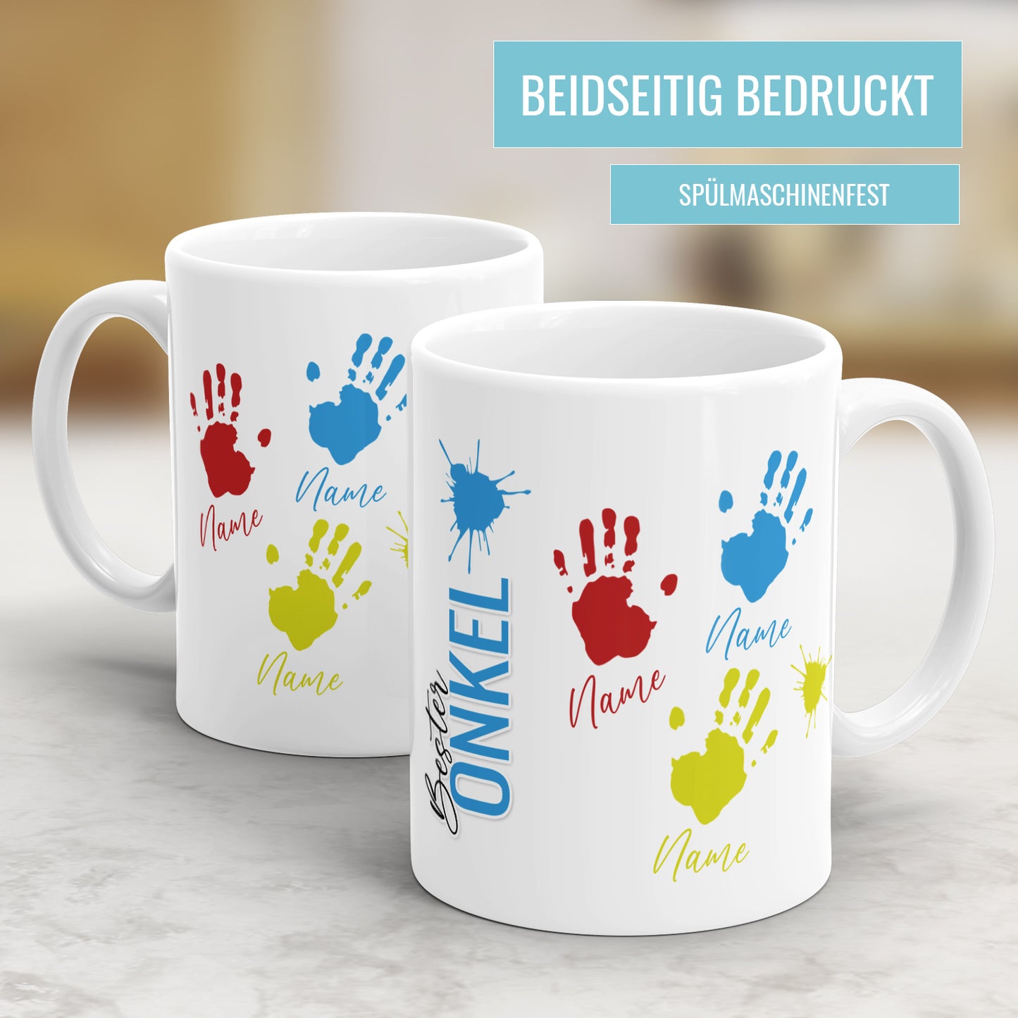 Beste Onkel Tasse - Kinder Handabdrücke - Mit Namen personalisiert - Fulima