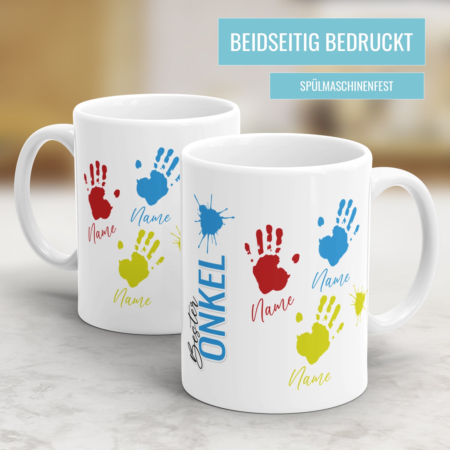 Beste Onkel Tasse - Kinder Handabdrücke - Mit Namen personalisiert - Fulima